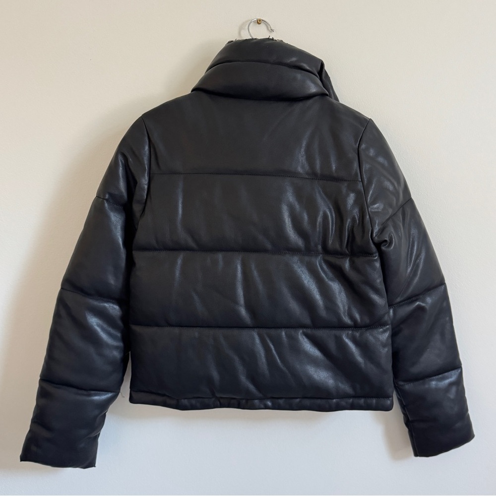 Abercrombie & Fitch Mini Leather Puffer Coat Size Small Black Vegan - Picture 8 of 8